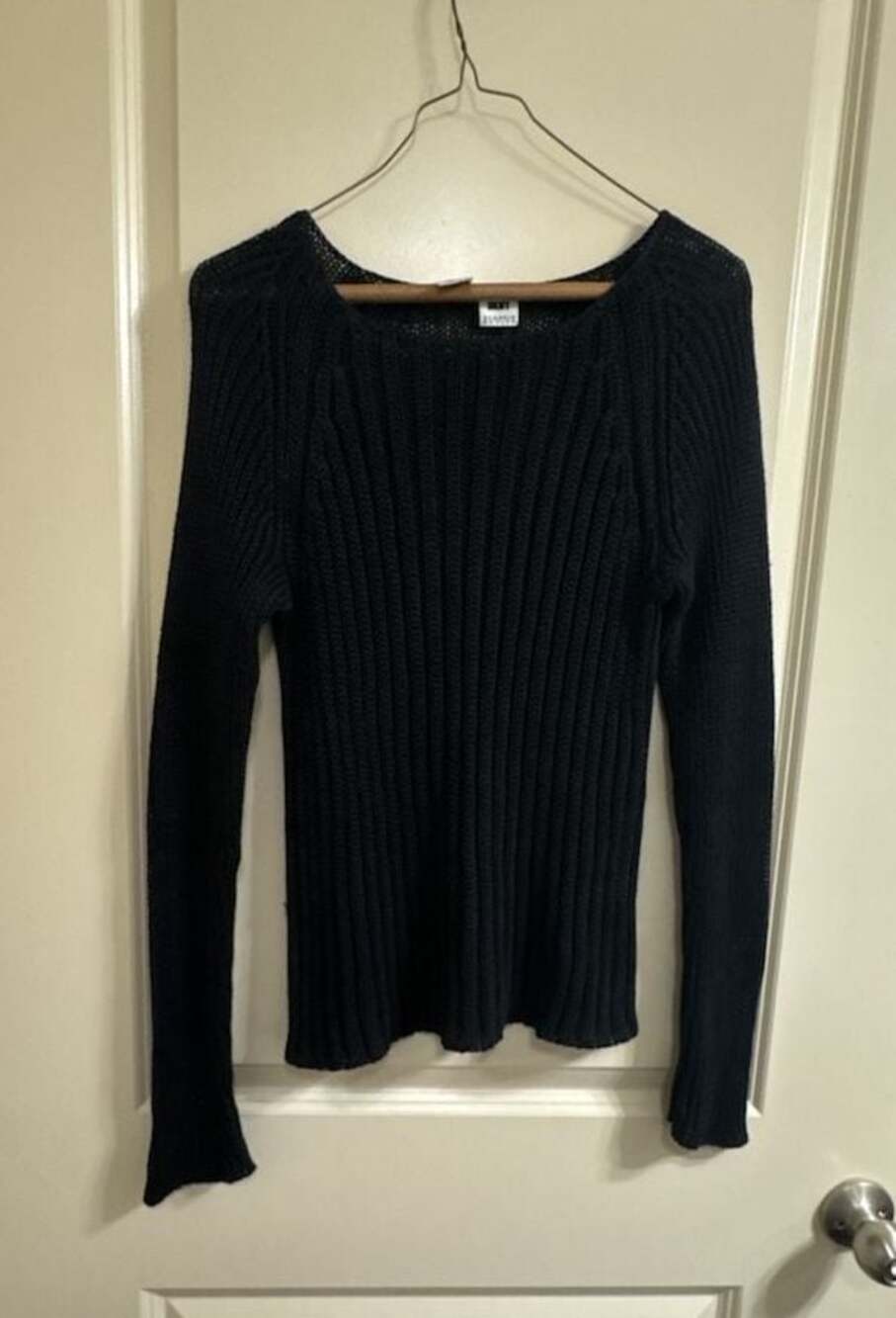 DKNY Classic Petite Black 100% Linen Ribbed Knit Sweater Size M/L
